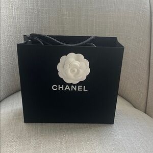 CHANEL Black Shopper Bag with White Camellia and Logo